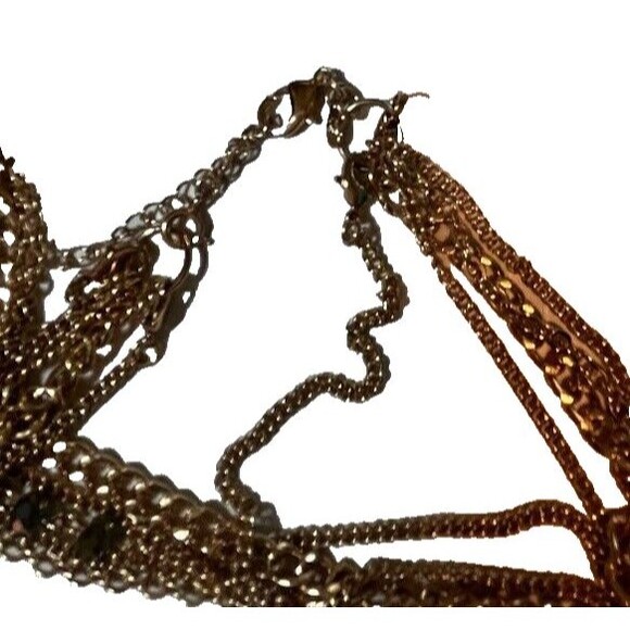 Tropicalcore Boho Chic 5 Gold/Light Blue Beaded Strands 17" Long Necklace - Picture 4 of 4